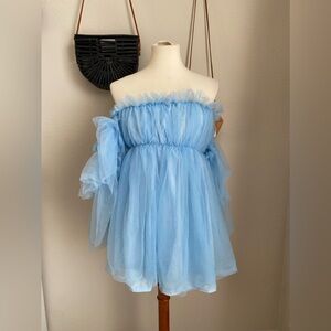 Shein Blue Tulle Mid Sleeve Mini Dress, Size Medium